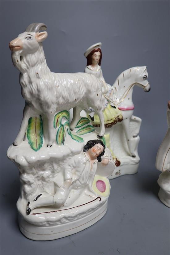 Five Staffordshire pottery groups, late 19th century, tallest 31cm